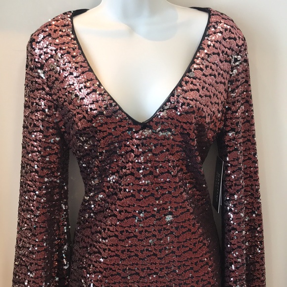 Marciano sequin dress with bell sleeves. - Picture 2 of 11